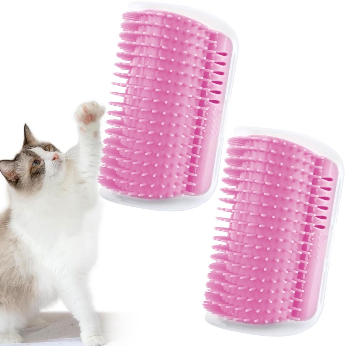 carmdering - Kattenborstel - Zelfverzorgingsborstel - Hoekborstel - Zachte flexibele haren, verzamelt losse haren - Eenvoudig te installeren met tape of schroeven - Makkelijk schoon te maken - Voor binnenmuren en hoeken - Set van 2 - Roze