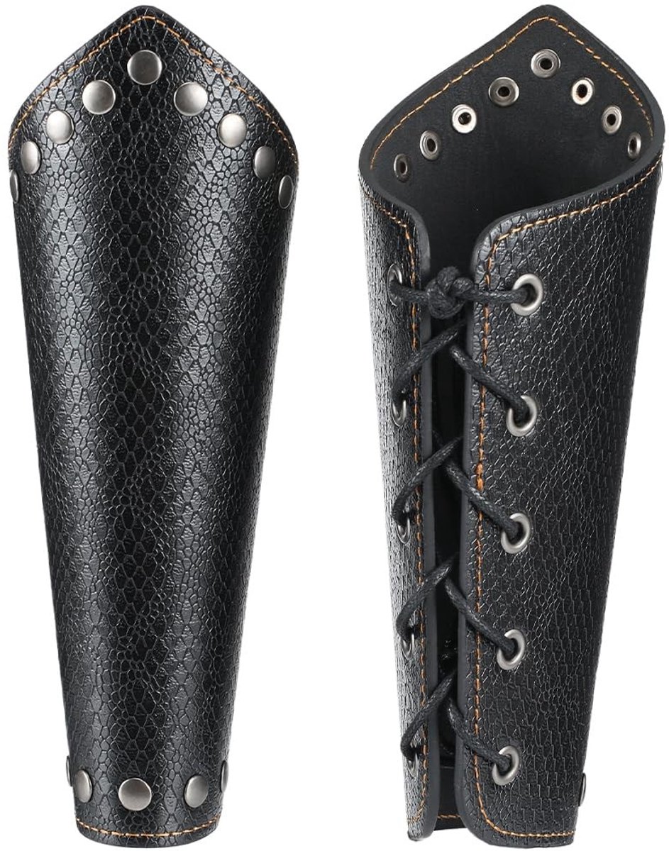 aladdien - Leren Handschoenen - Middeleeuwse Boogschietbeschermers - Vintage Klinknagels - Zwart - Armbeschermingen - Perfect voor Halloween en Roll..