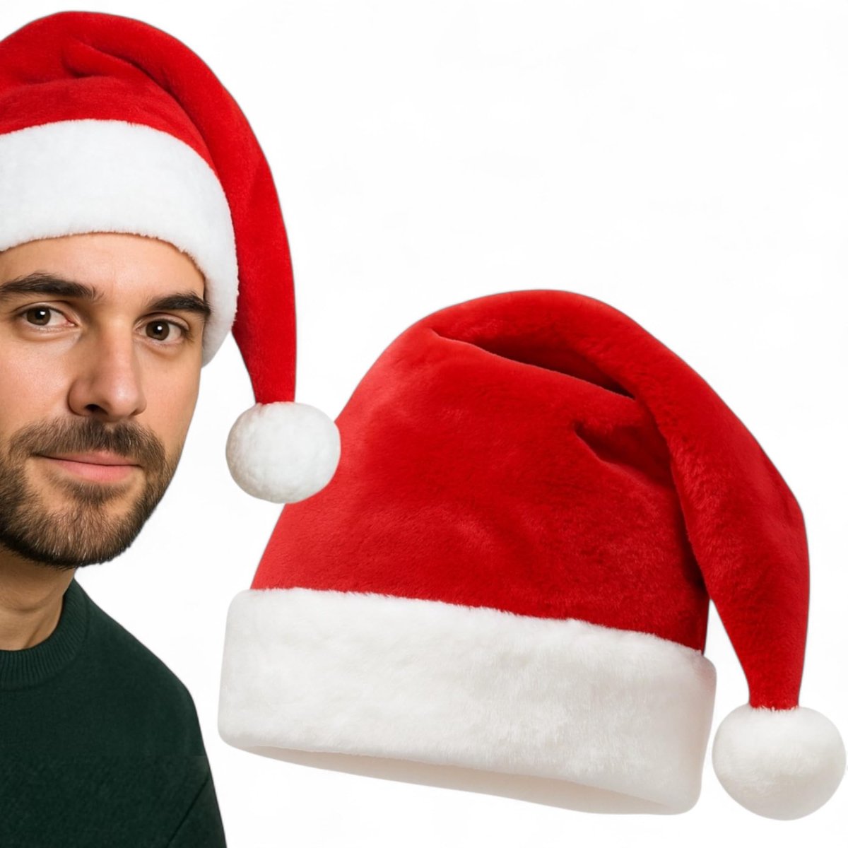 aladdien - Kerstmuts - Uniseks voor volwassenen - Pluche bontrand - Rood - Knuffelzacht - 100% polyester - 40 cm rits