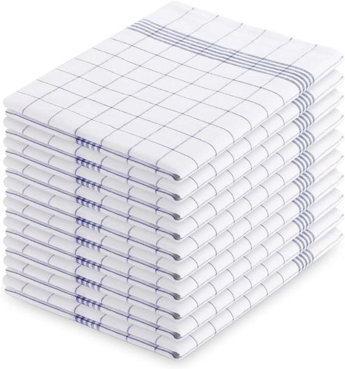 Set van 10 katoenen theedoeken 45 x 62 cm - super absorberend - duurzaam - blauw wit geruit