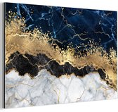 Aluminium schilderij 180x120 cm - Wanddecoratie metaal - Marmer - Wit - Goud - Luxe - Metalen muurdecoratie woonkamer - Decoratie industrieel - Foto op dibond - Industriële accessoires slaapkamer
