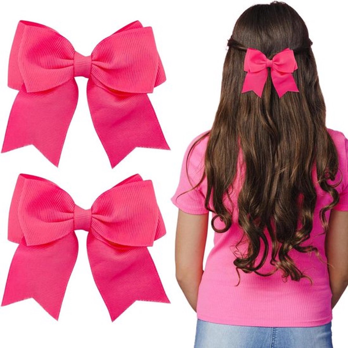 Grote satijnen haarstrik clip voor meisjes - Rood - 2 haarclips voor meisjes