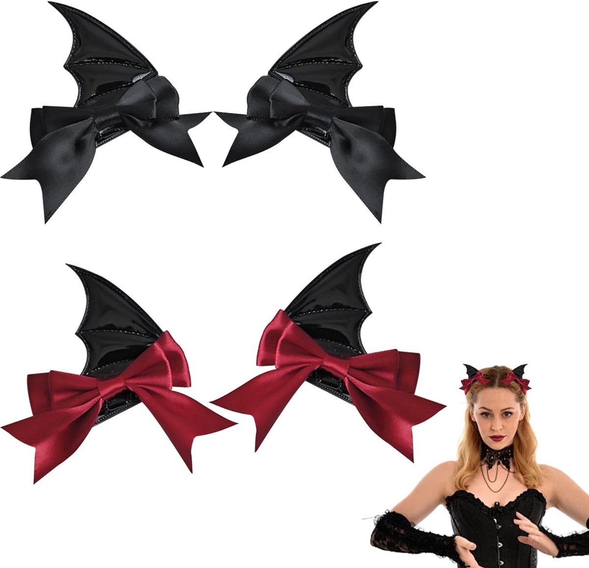aladdien - Halloween Haarclips - Schattige Doodse Haringen - 4 Stuks - Vleugels - Feestaccessoires - Voor Meisjes - Leuk voor Halloween
