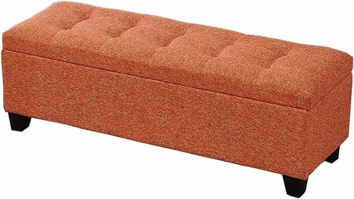 Poef Opbergbank - Voetenbank Linnen - Schoenen Opbergen - Comfortabele Zitting - 80cm Breed - Oranje