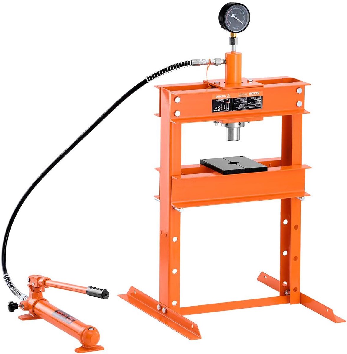 Hydraulische Winkelpers - Werkplaatspers H-frame - Onderdelen Bewerken - 10 Ton Capaciteit - Verstelbare Hoogte - Oranje