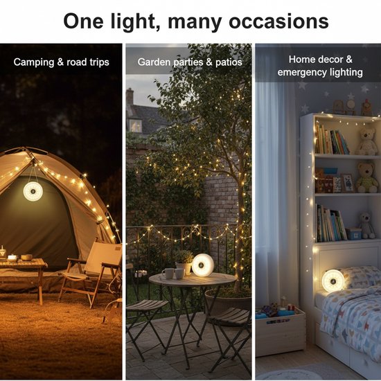 Lichtsnoer buiten - Camping lamp - TENZHVXI® - Waterdichte Ipx4 Buitenverlichting - 10 Meter Lengte Met 1200mah Batterij - Ideaal Voor Tent Camper En Festival — afbeelding 4