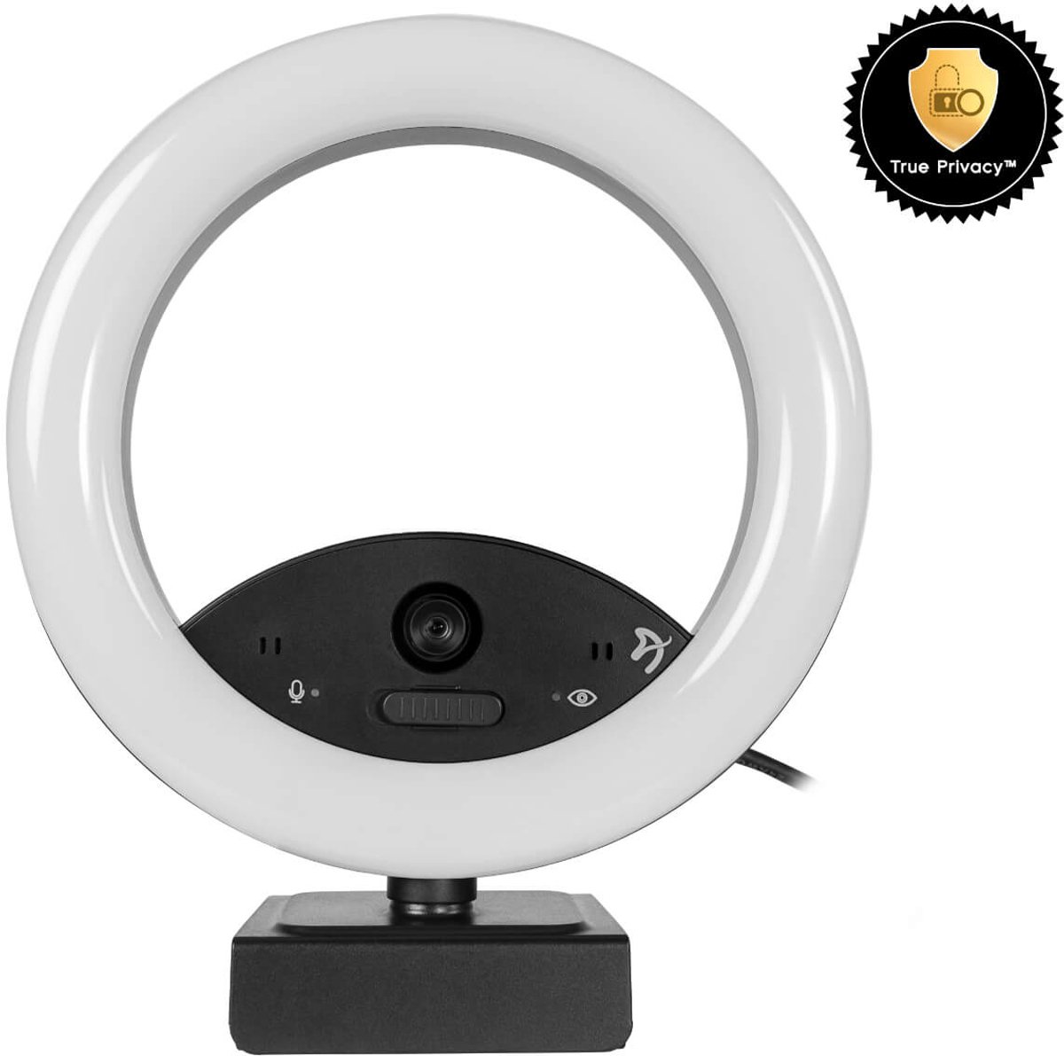 Arozzi Occhio True Privacy™ Webcam met Ring Light - Cameracover & Hardware Mic Schakelaar - Zwart
