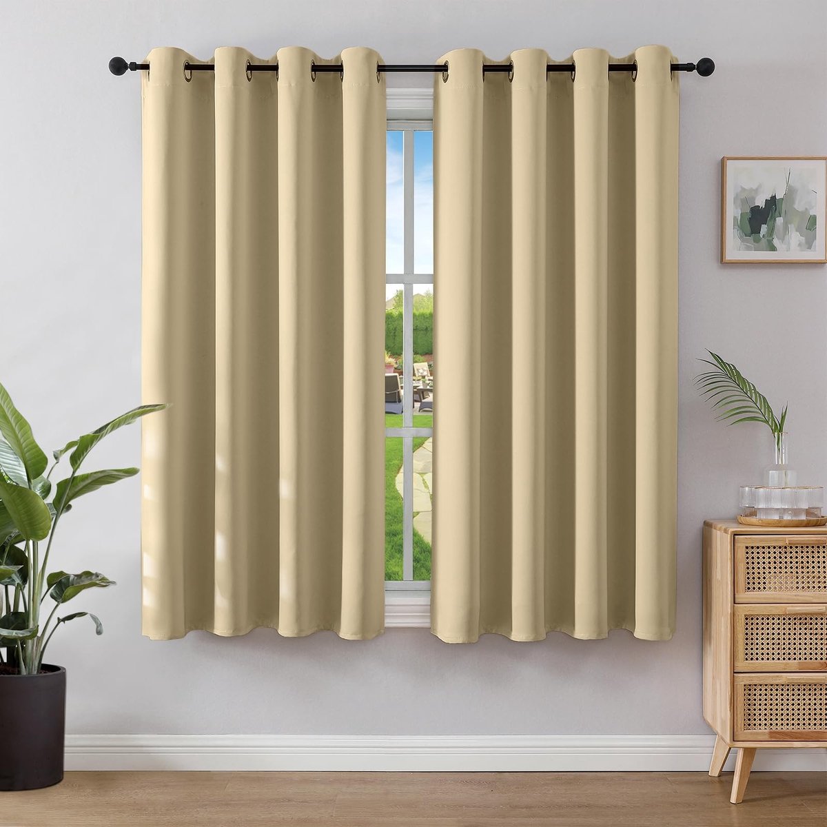 aladdien - Verduisteringsgordijnen - Hittebescherming - Beige - Ondoorzichtige gordijnen - Perfect voor slaapkamer en woonkamer - 2 stuks 158 x 132 cm