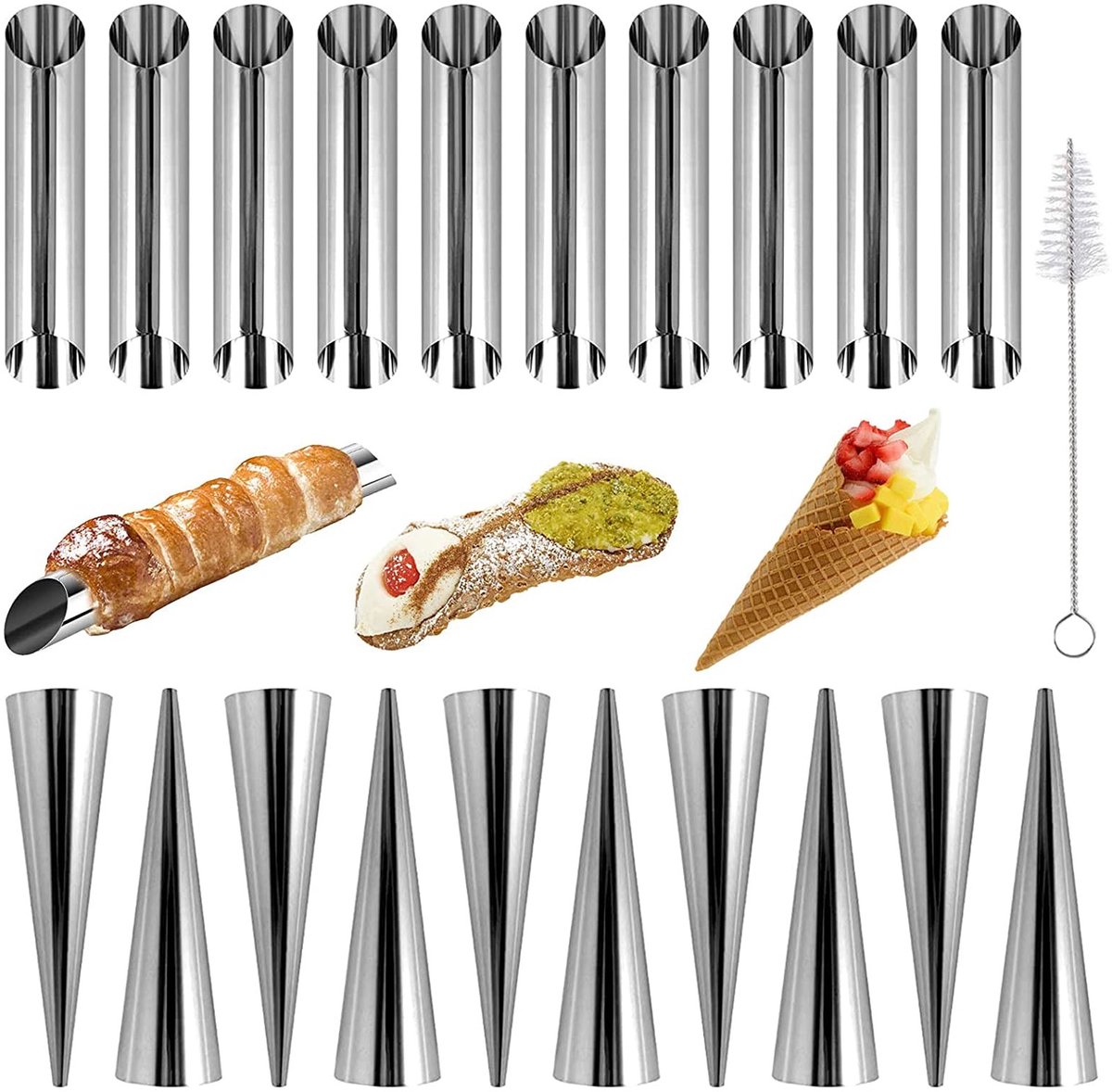 aladdien - Crème hoorn mallen - 21 Stuks - Roestvrij staal - Bakvormen - Ideaal voor cannoli en croissants