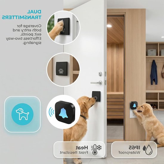 Draadloze Deurbel voor Honden en Katten met Sensor en Knoppen, 38 Melodieën en 4 Volumestanden, Ideaal voor Training en Huisgebruik — afbeelding 2