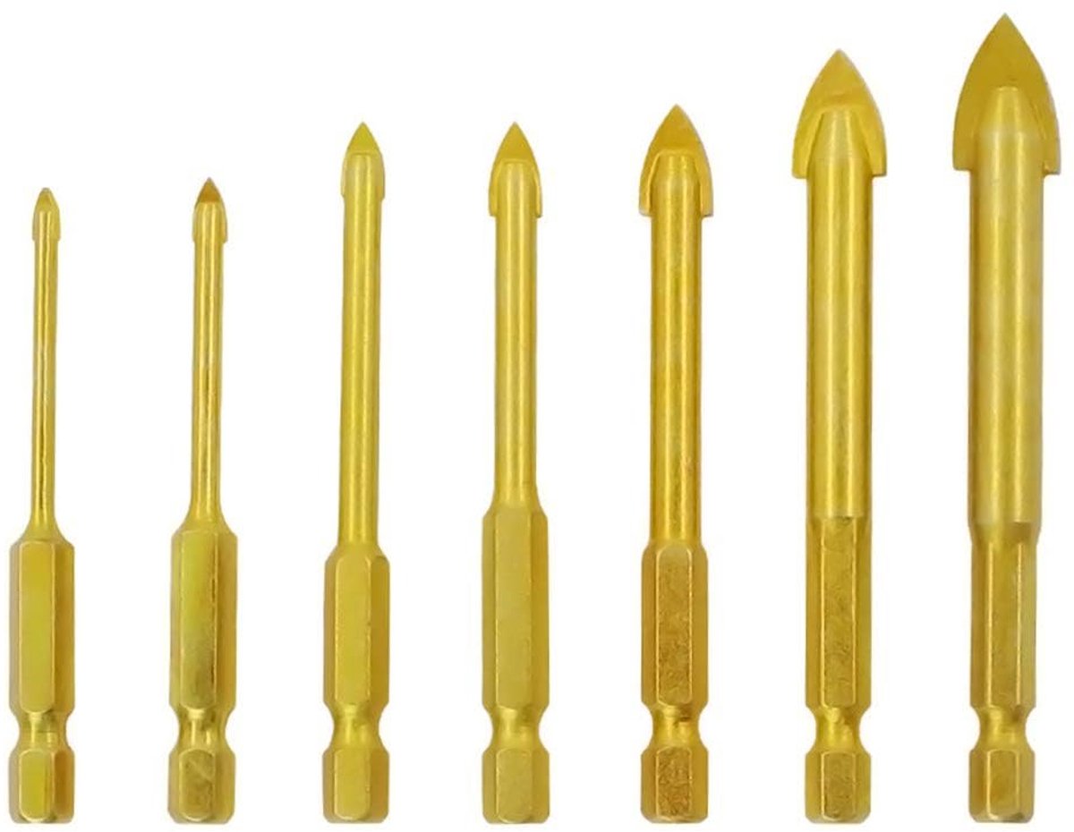 Glas- en tegelborenset 3-12 mm 7 stuks met zeskantse schacht voor keramiek en glas