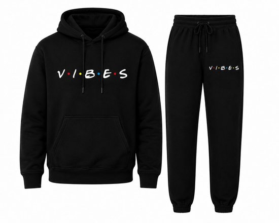 Survêtement Homme & Femme avec Imprimé Vibes – Sweat à Capuche Noir et Pantalon de Jogging
