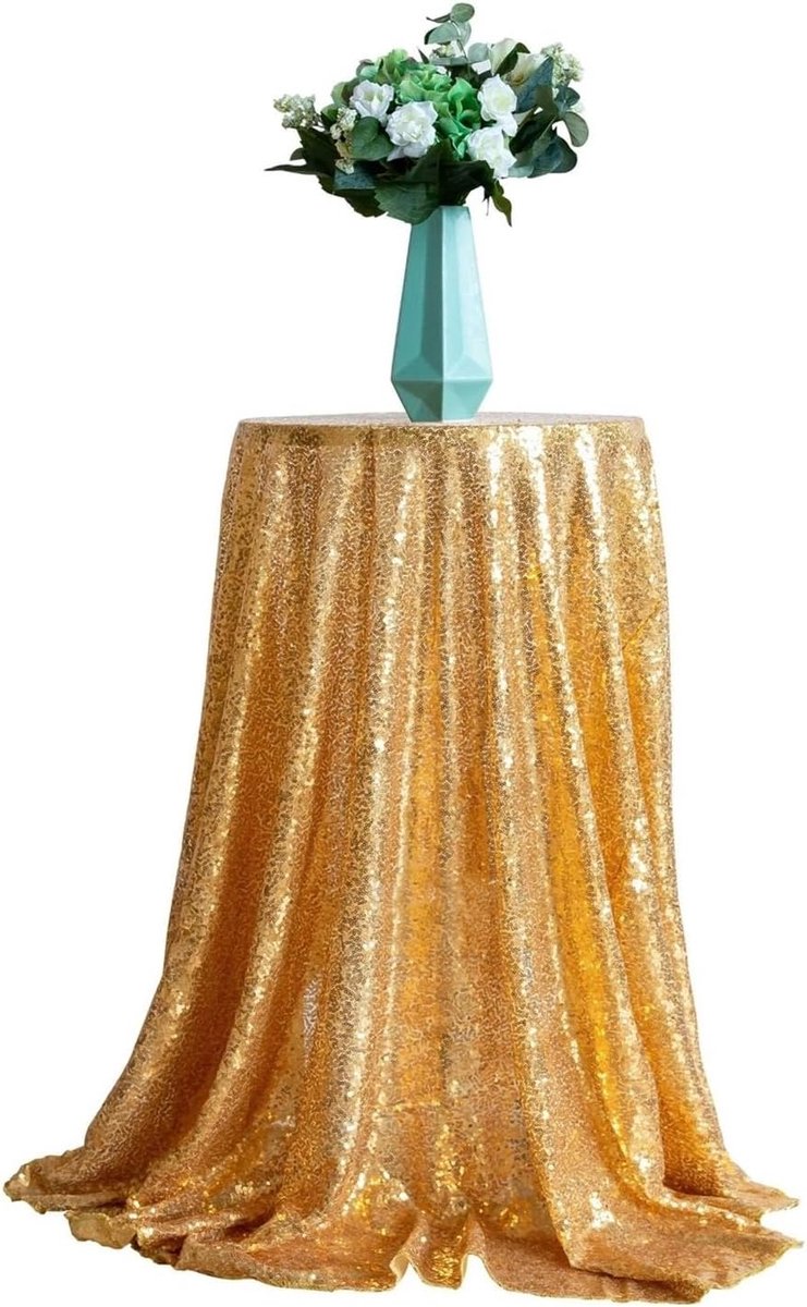 Tafelkleed Rond - Polyester Kleed - Feestelijke Decoratie - Effen Pailletten - 335 cm - Zilver