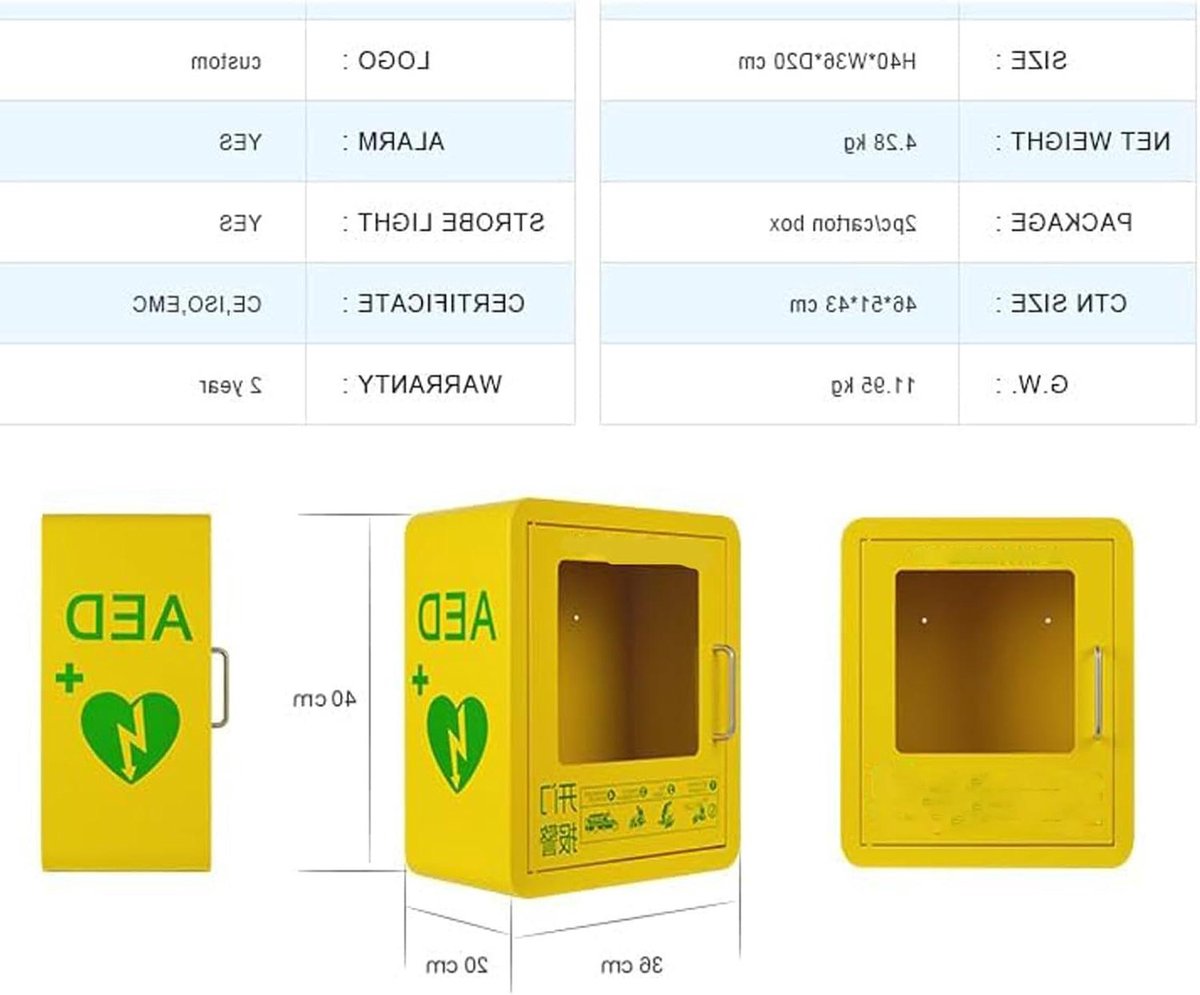 AED Opbergkast - Defibrillator Kast - Levens Redden - Met Alarm - 48 x 41.5 x 25 cm - Geel