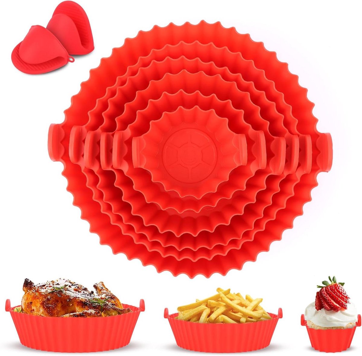 Siliconen Bakvorm - Airfryer Accessoires - Koken en Bakken - Herbruikbaar en Veilig - 6 Stuks - Rood