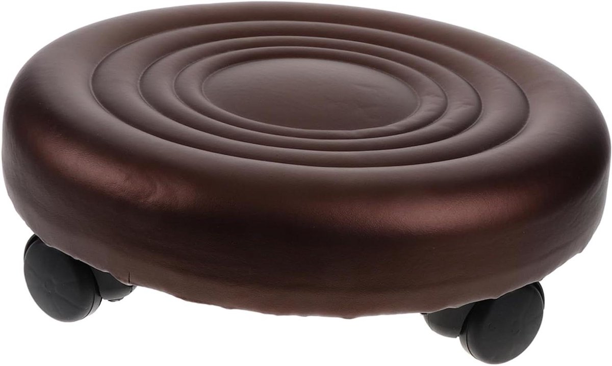 Lage Kruk - Voetensteun Krukje - Pedicure Spa - Met Wielen - 32.5 cm - Bruin