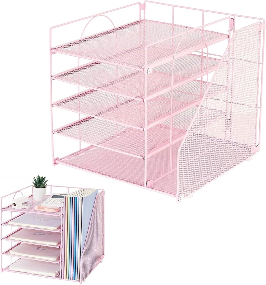 Bureau organizer - Documentenlade - Kantoor opruimen - Verstelbare vakken - 31x28x28 cm - Roze