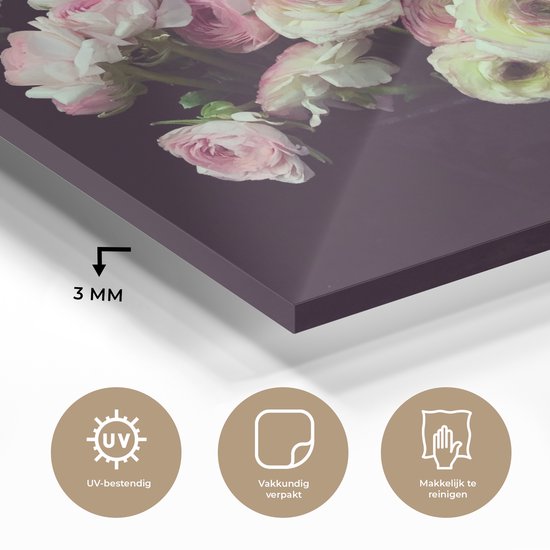 MuchoWow® Peinture sur verre 40x30 cm - Peinture sur verre acrylique - Les fleurs aux couleurs pastel sur fond noir - Photo sur verre - Peintures