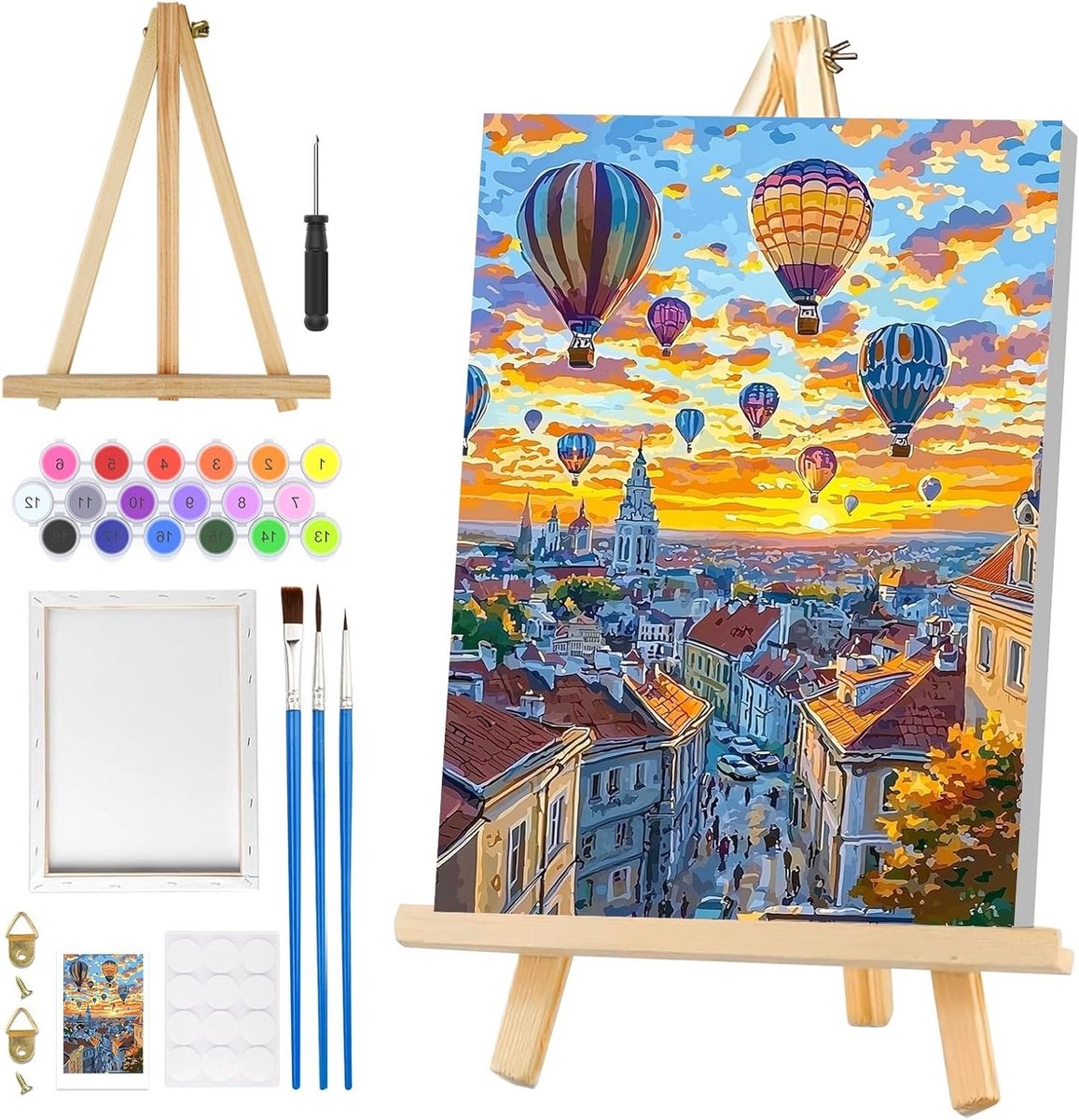 Hot Air Balloon Schilderen op Nummer voor Volwassenen met Frame, Landschap Schilderkit, DIY Olieverf Set voor Creatieve Kunstprojecten
