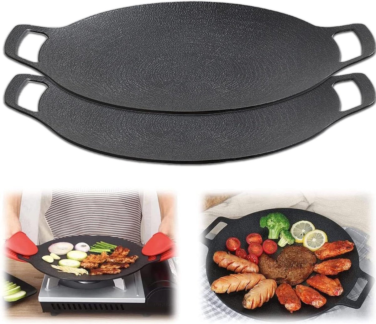 Grillpan - BBQ pan - Koken thuis - Antiaanbaklaag - 2 stuks - Zwart