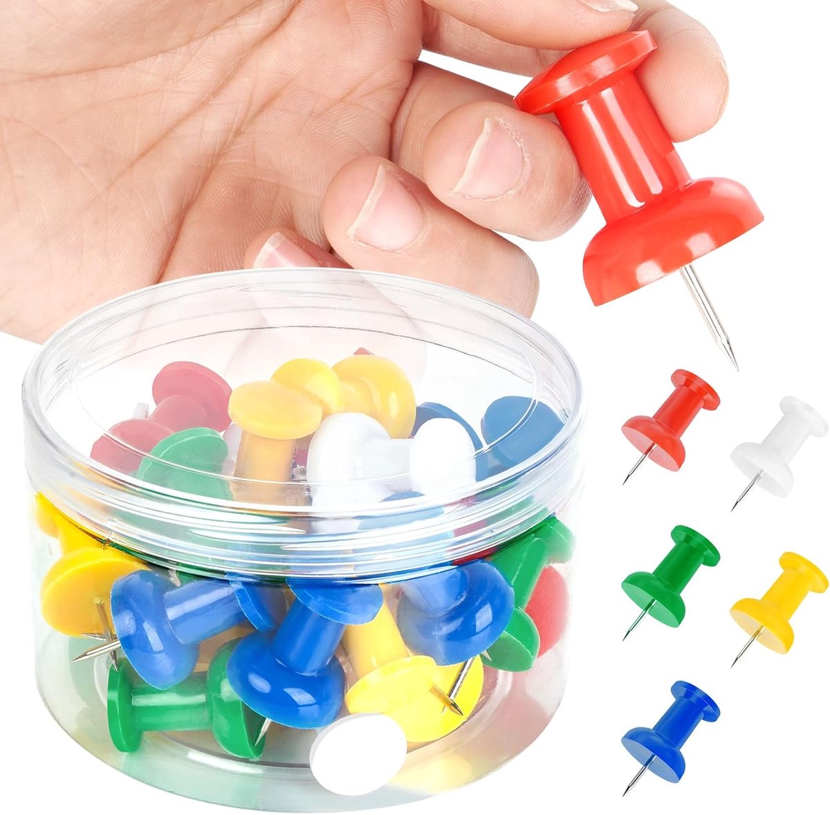 carmdering - Duimspijkers - Prikknopjes - Grote Duimspijkers - Set van 100, 2,6 cm, gekleurd - Stevig kunststof met roestvrij staal - Voor kurk, prikbord en schuimplaat - Perfect voor school, kantoor en thuis