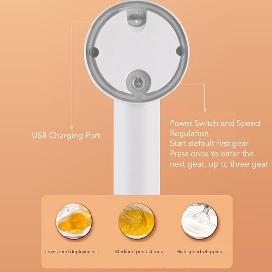 Elektrische Handmixer - Draadloze Mixer - Thuis Bakken - USB Oplaadbaar - 250 ml - Wit — afbeelding 2