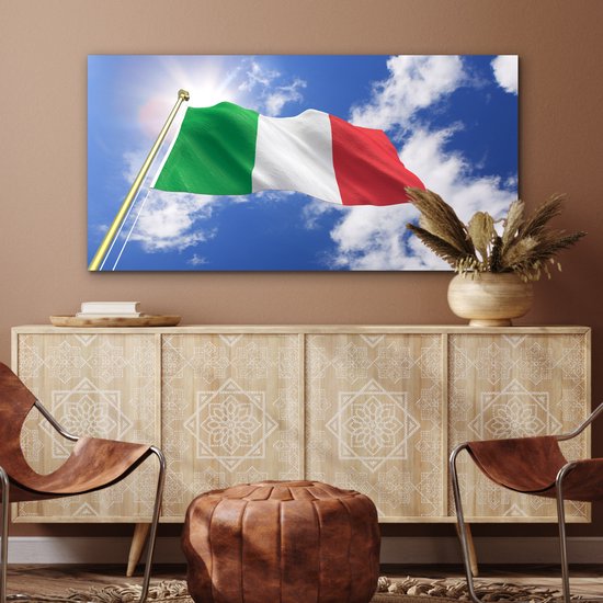 Décoration murale Métal - Peinture Aluminium Industriel - Le drapeau de l'Italie agitant dans les airs - 120x60 cm - Dibond - Photo sur aluminium - Décoration murale industrielle - Pour le salon/chambre