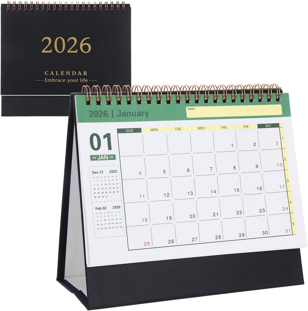 table calendar 2026 black