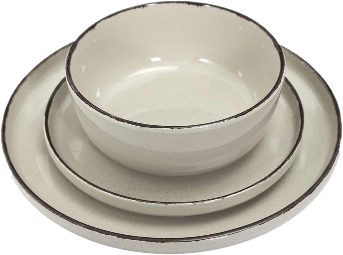 Dinerset Steenware - Servies Set - Maaltijd Serveren - Ambachtelijk Design - 12 Delig - Beige
