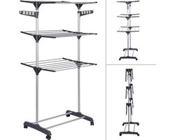 homewell Drying rack, tumble dryer, tower with wheels, space-saving tower laundry rack with 6 folding wings and 2 rotating side wings (grey, single lever)