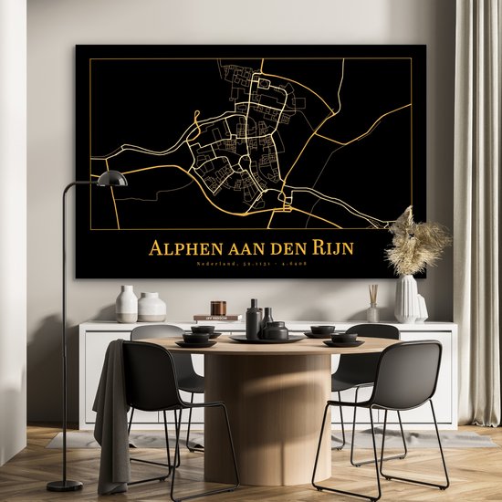 Décoration murale Métal - Aluminium - Carte - Alphen aan den Rijn - Zwart - Or - 150x100 cm