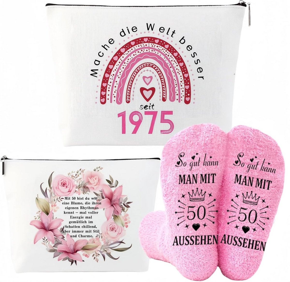 Cadeauset 50e Verjaardag voor Vrouwen met Humoristische Make-up Tas en Warme Sokken