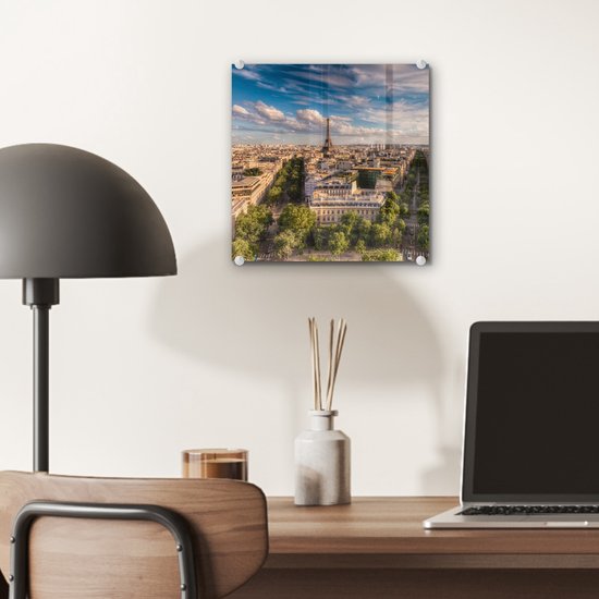 MuchoWow® Peinture sur verre 20x20 cm - Peinture acrylique sur verre - Tour Eiffel - Paris - Maison - Photo sur verre - Peintures