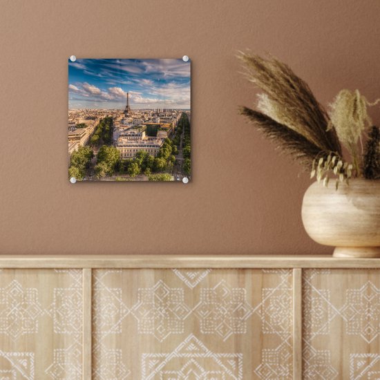 MuchoWow® Peinture sur verre 20x20 cm - Peinture acrylique sur verre - Tour Eiffel - Paris - Maison - Photo sur verre - Peintures