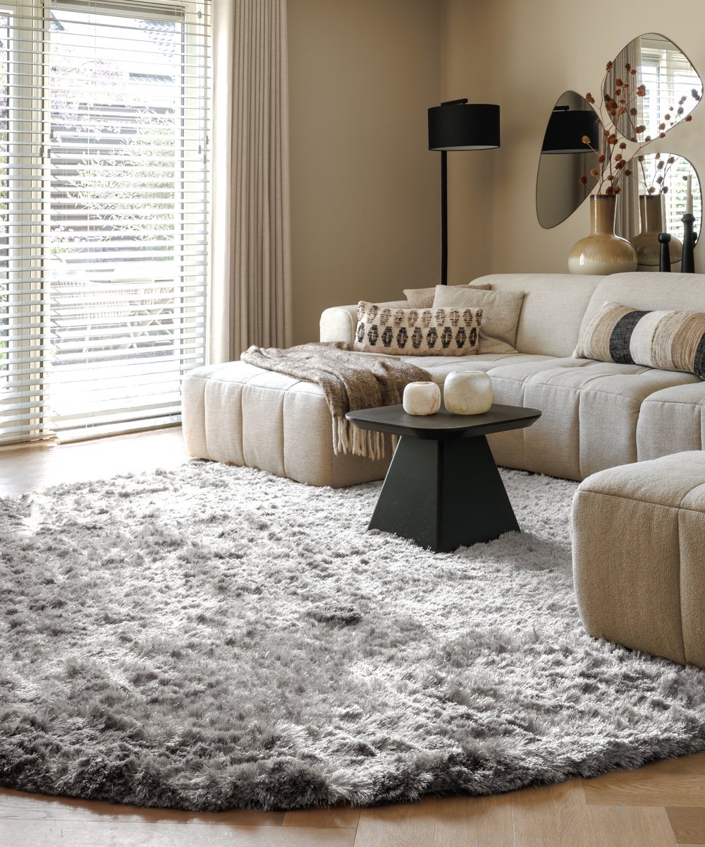 Velvet rond vloerkleed - Auréa zilver 150 cm
