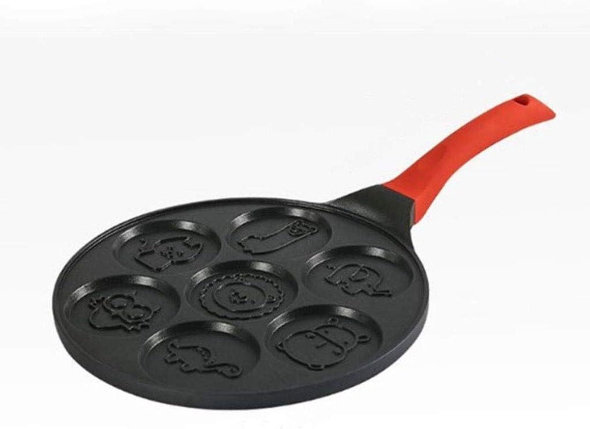 Pannenkoekenpan - Mini Pan - Ontbijt Maken - 7 Dieren Vormen - 26 cm - Zwart