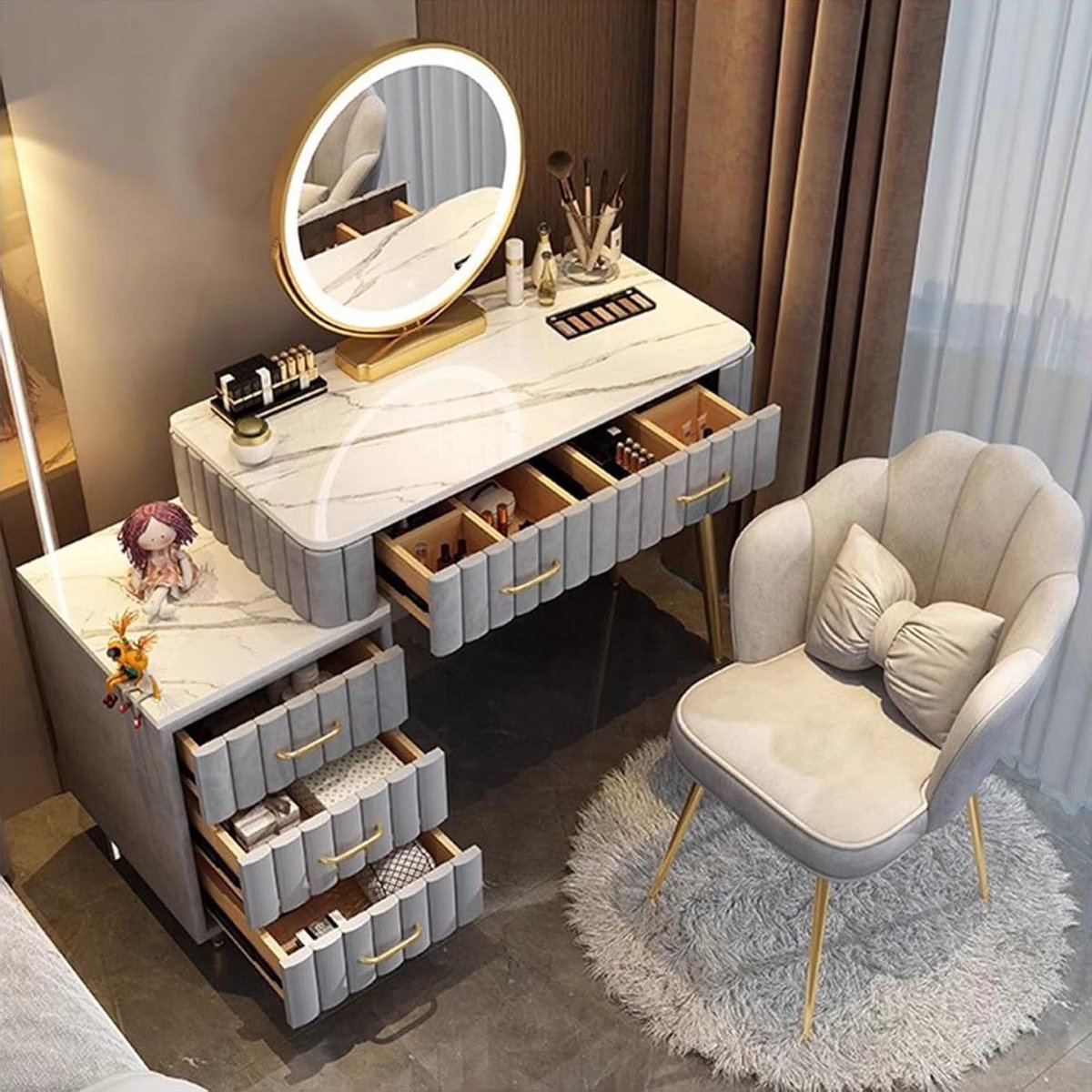 Kaptafel Set - Make-up Tafel - Schoonheid Verzorging - Verstelbare Breedte - 80 cm - Grijs