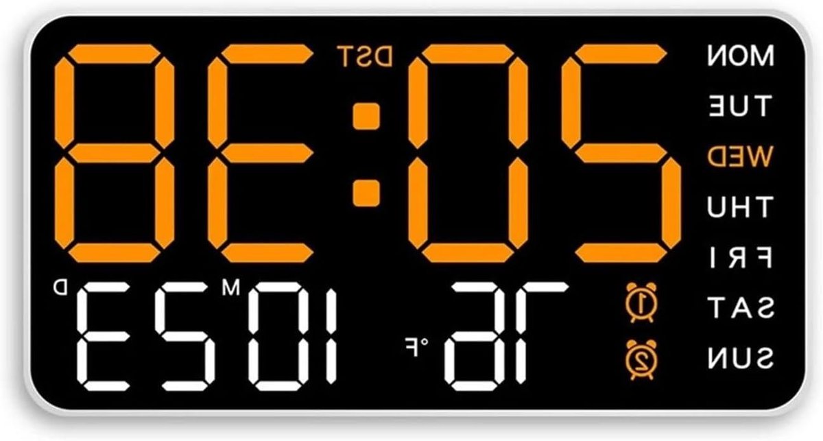 Digitale Wandklok - LED Klok - Tijdweergave - Spraakbediening - 215 mm Lengte - Oranje