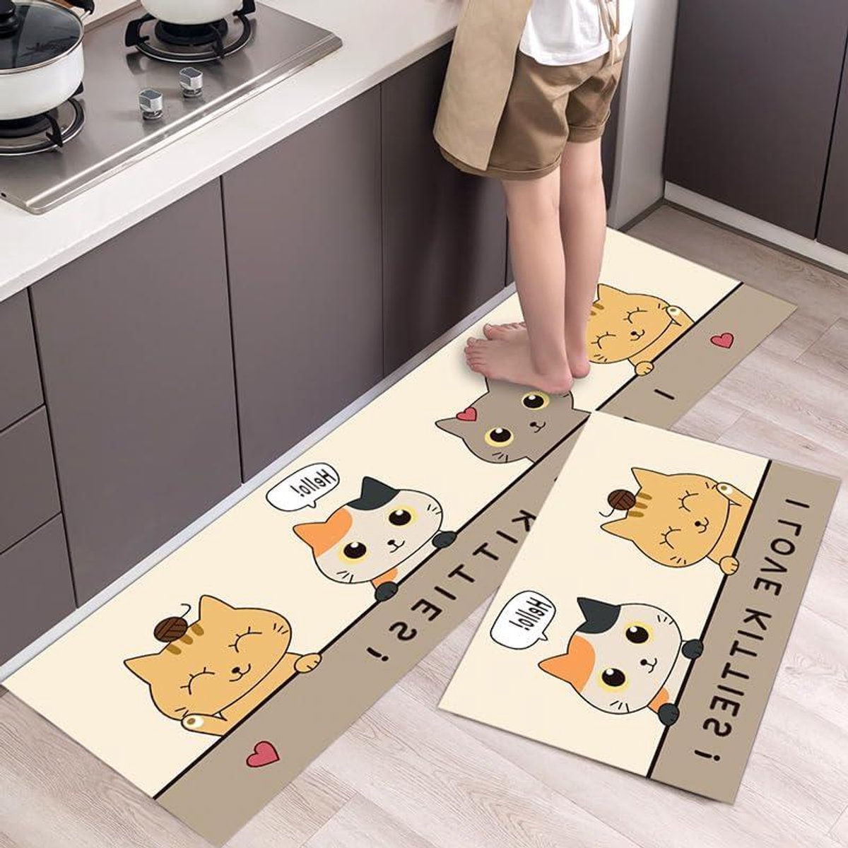 Keukenmat - Vloerkleed Runner - Comfortabel Staan - Antislip & Wasbaar - 50 x 160 cm - Beige