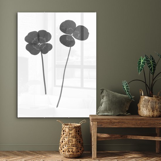 Peinture sur verre - Trèfle à Klavertje vier feuilles et trèfle à trois feuilles - noir et blanc - 90x120 cm - Peintures sur Verre Peintures - Photo sur Glas