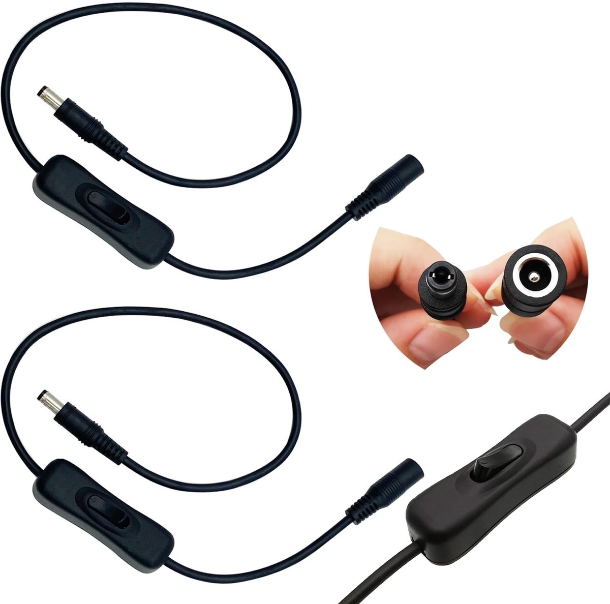 aladdien - DC-voedingsverlenging - 2-delige kabel met schakelaar - Flexibel en duurzaam - 5,5x2,5 mm - Geschikt voor lichtbalken en tafellampen - Ho...