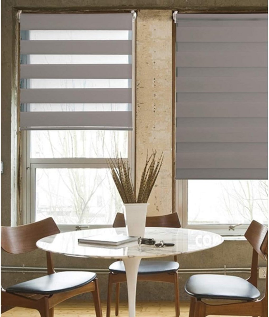 MADECOSTORE Roller Blind Day Night Matching Chain Without Drilling - Taupe – 41 x 190 cm (
