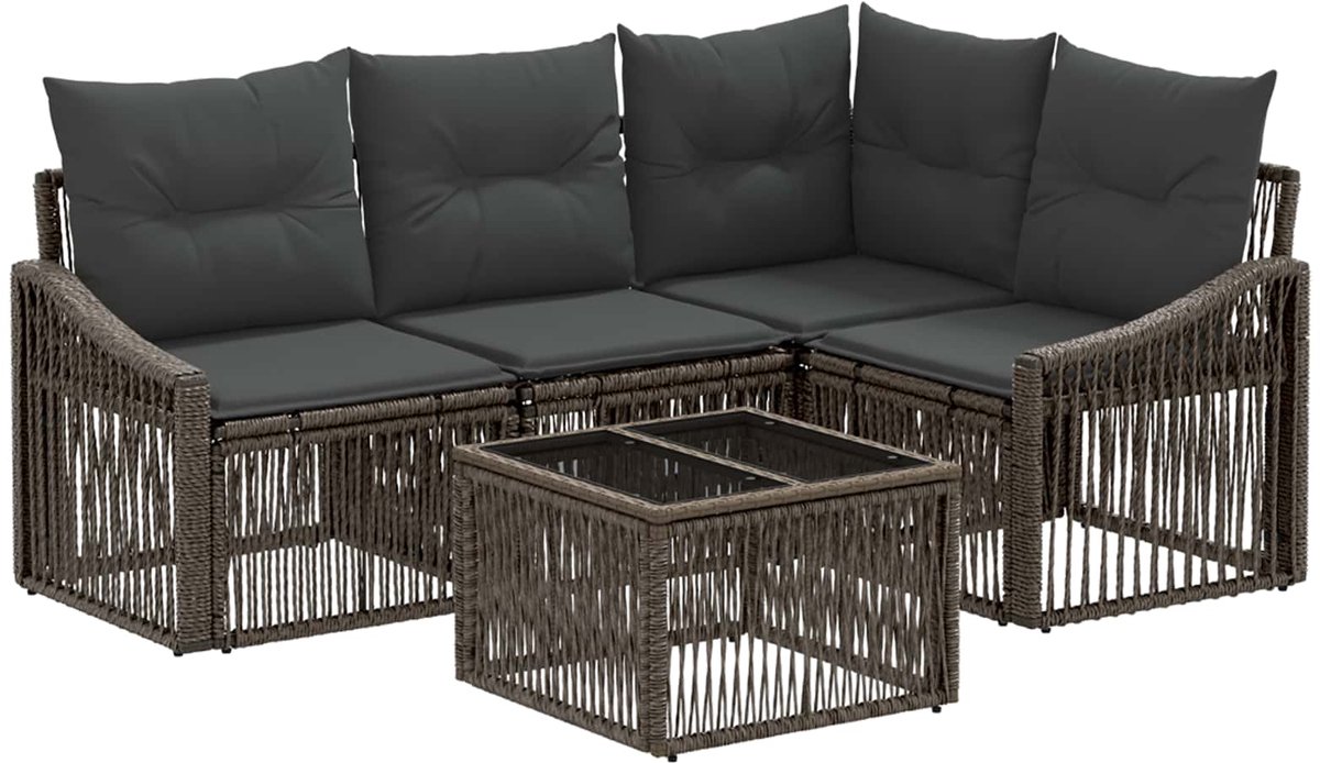 vidaXL - Tuinbank - Set - 5 - pcs - Grijs - poly - rattan