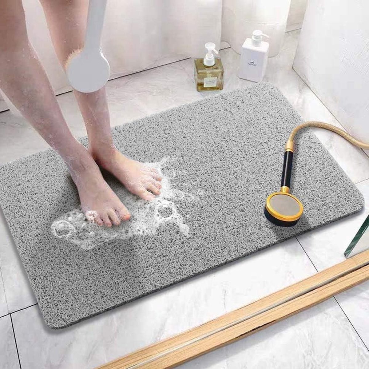 Extra Zachte Antislip Douchemats 60x40 cm - Rubber, Machinewasbaar, Schimmelbestendig voor Badkamer en Badkuip (Grijs)