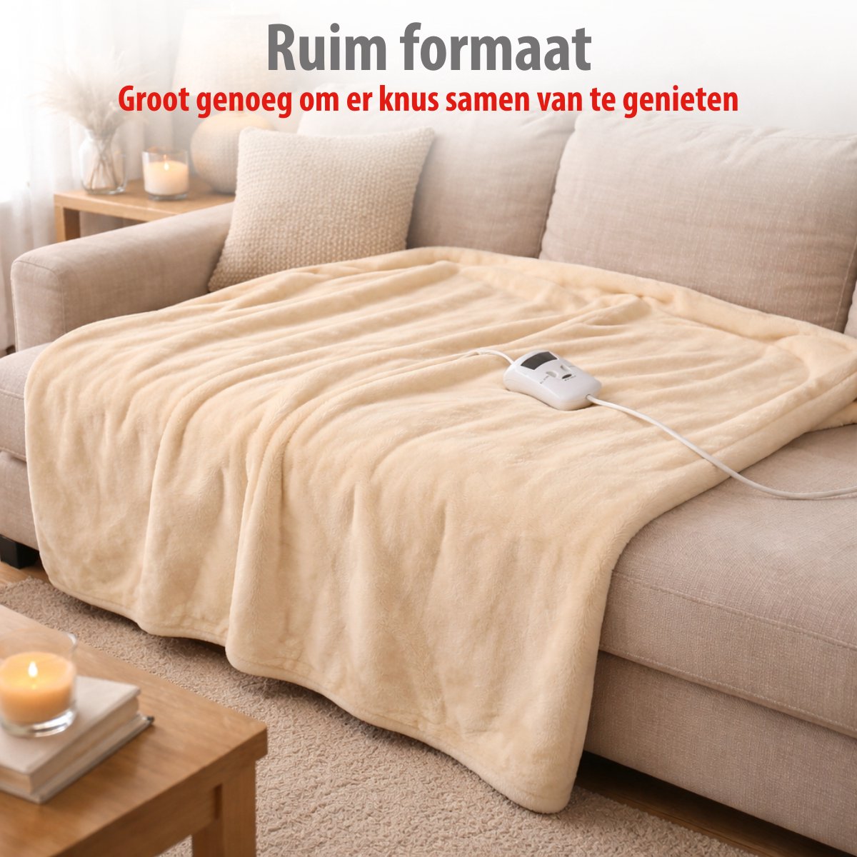alpina Warmtedeken Elektrische Bovendeken 130 x 180 cm - 1-Persoons Elektrische Warmte Deken met Timer 1-9u - Knuffeldeken met 10 Standen - Wasbare Omslagdeken - Flanel - Beige – foto 5