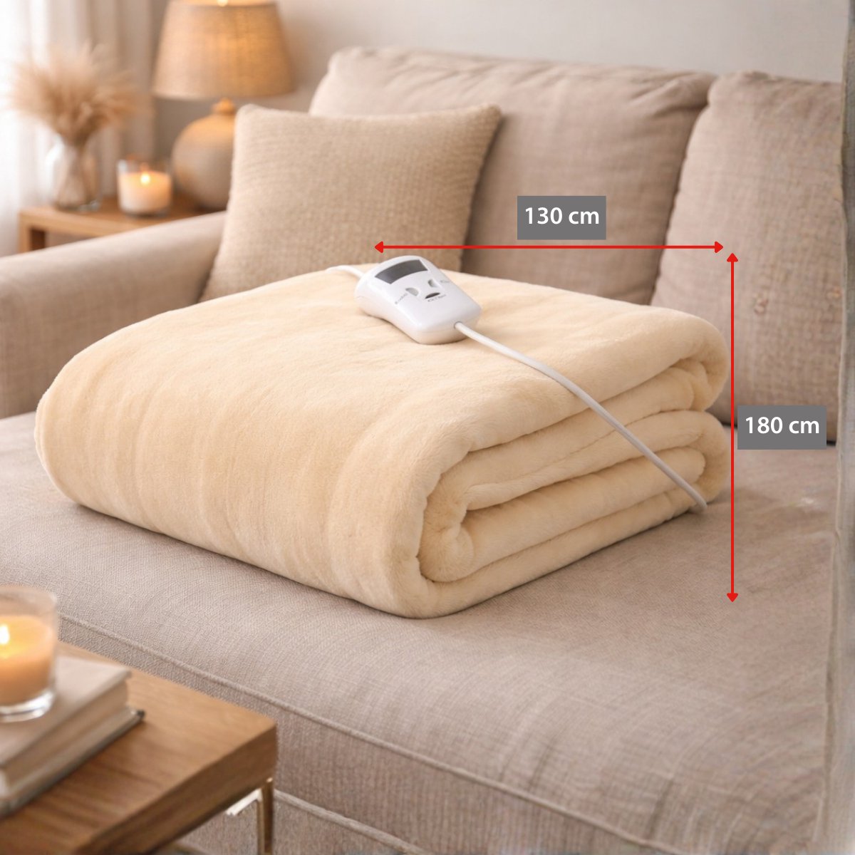 alpina Warmtedeken Elektrische Bovendeken 130 x 180 cm - 1-Persoons Elektrische Warmte Deken met Timer 1-9u - Knuffeldeken met 10 Standen - Wasbare Omslagdeken - Flanel - Beige – foto 2