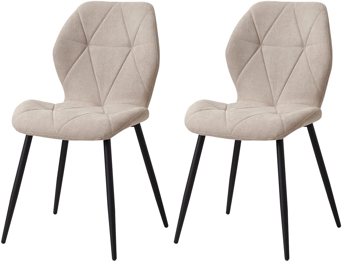 DailyDamaar eetkamerstoelen - Keukenstoelen - Stoelen set - Gestoffeerde stoelen - 2-stuks - Linnen - Metaal - Beige