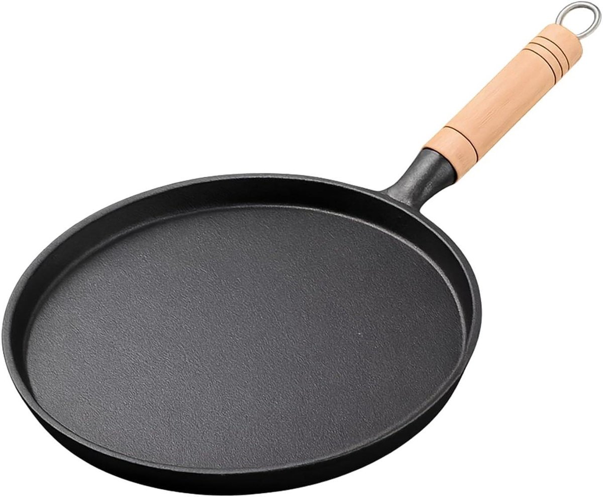 Gietijzeren pan - Koekenpan Braadpan - Allround Koken - Afneembare handgreep - 26 cm - Zwart