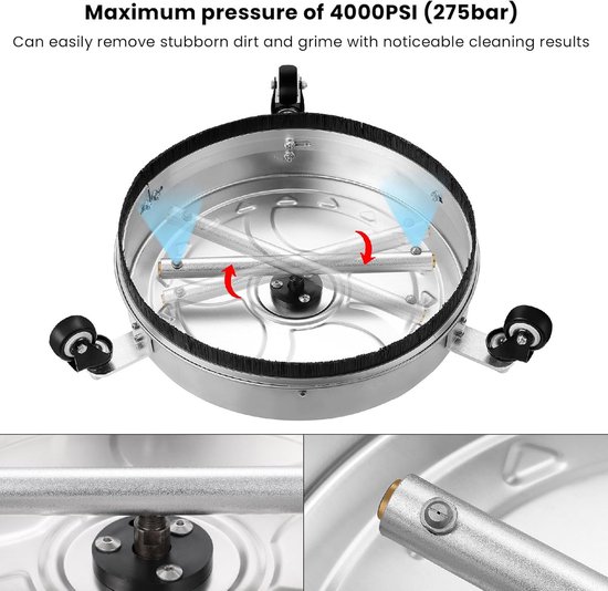 Hogedrukreiniger met wielen - Reinigingsmachine - Terrassen reinigen - 4000 PSI krachtig - 15 inch werkbreedte - Zilver van Merkloos	 — afbeelding 5