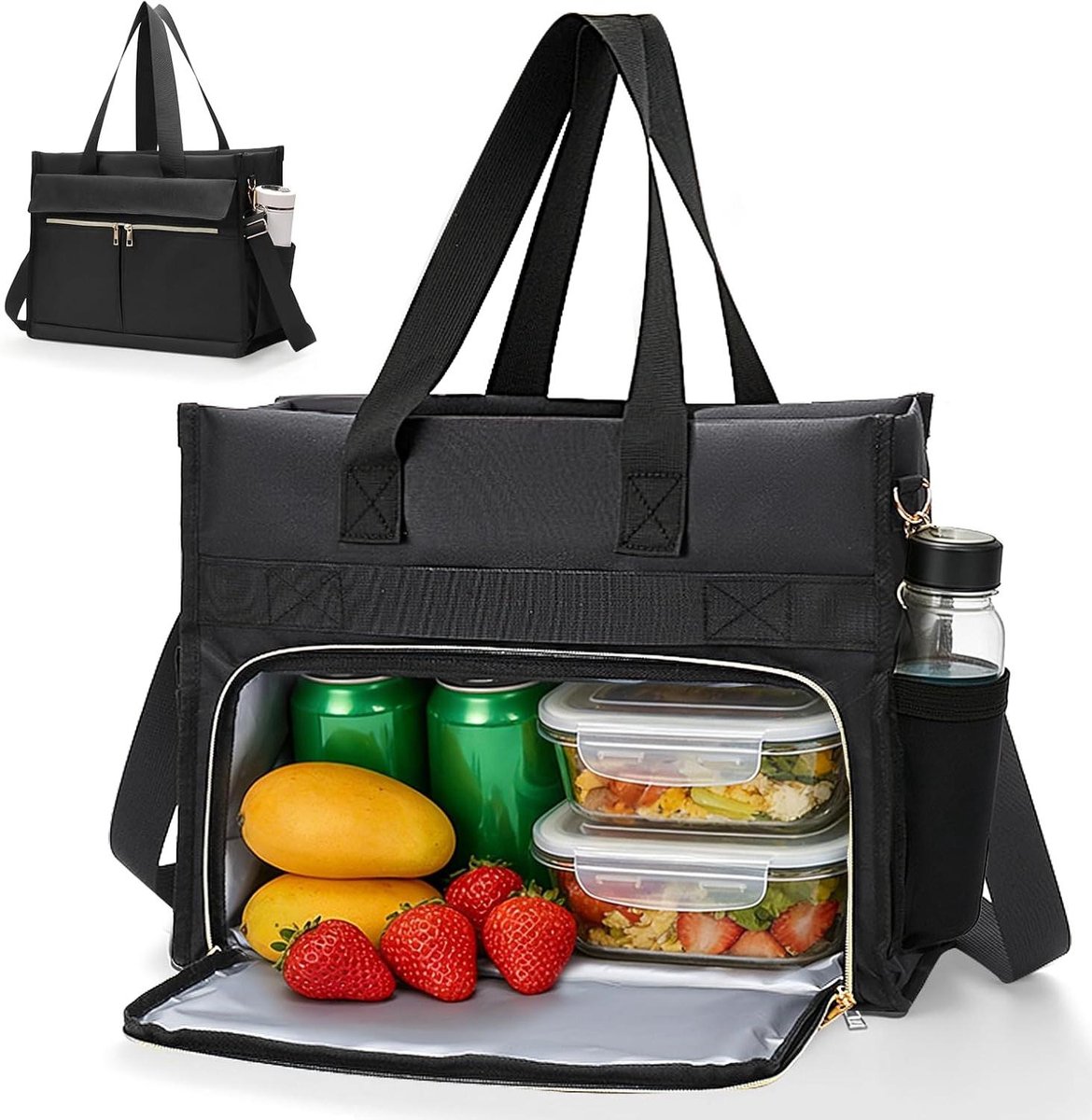 Dames Lunchtas - Werk Tas - Zakelijk Gebruik - 2-in-1 Ontwerp - 42.5 cm - Zwart